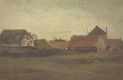 Vincent Van Gogh, Farmhouses in Loosduinen near The Hague at Twilight (nn04)